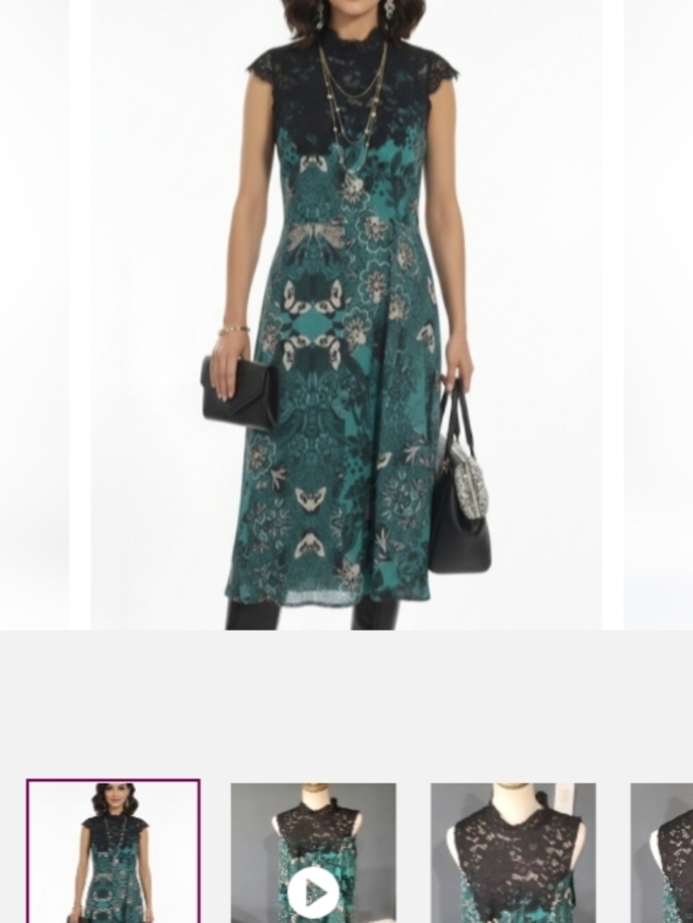 Mauve Teal Floral Lace-Bodice Midi Dress